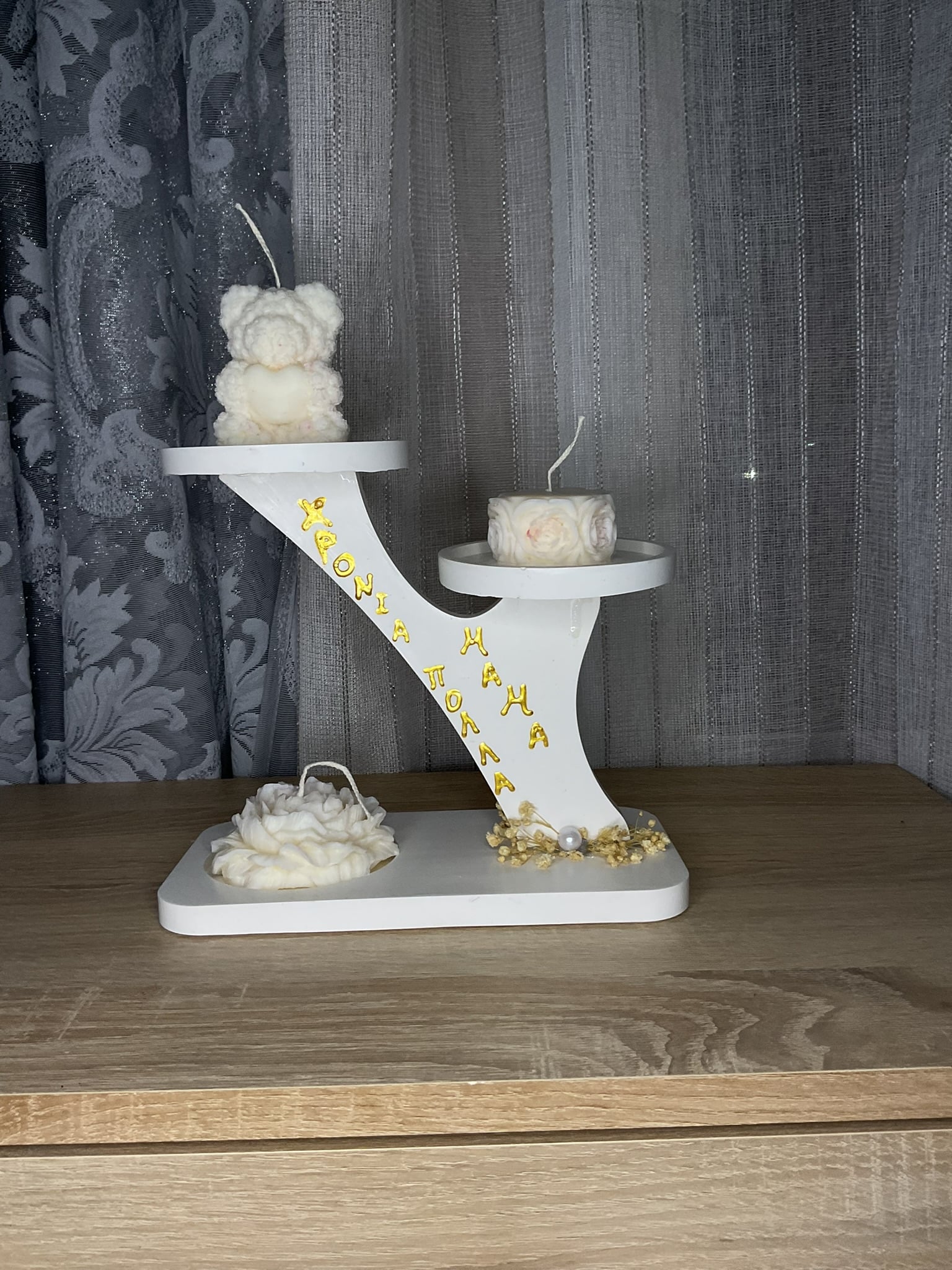 stand κεριών σε σχήμα κλαδί χειροποίητο λευκό